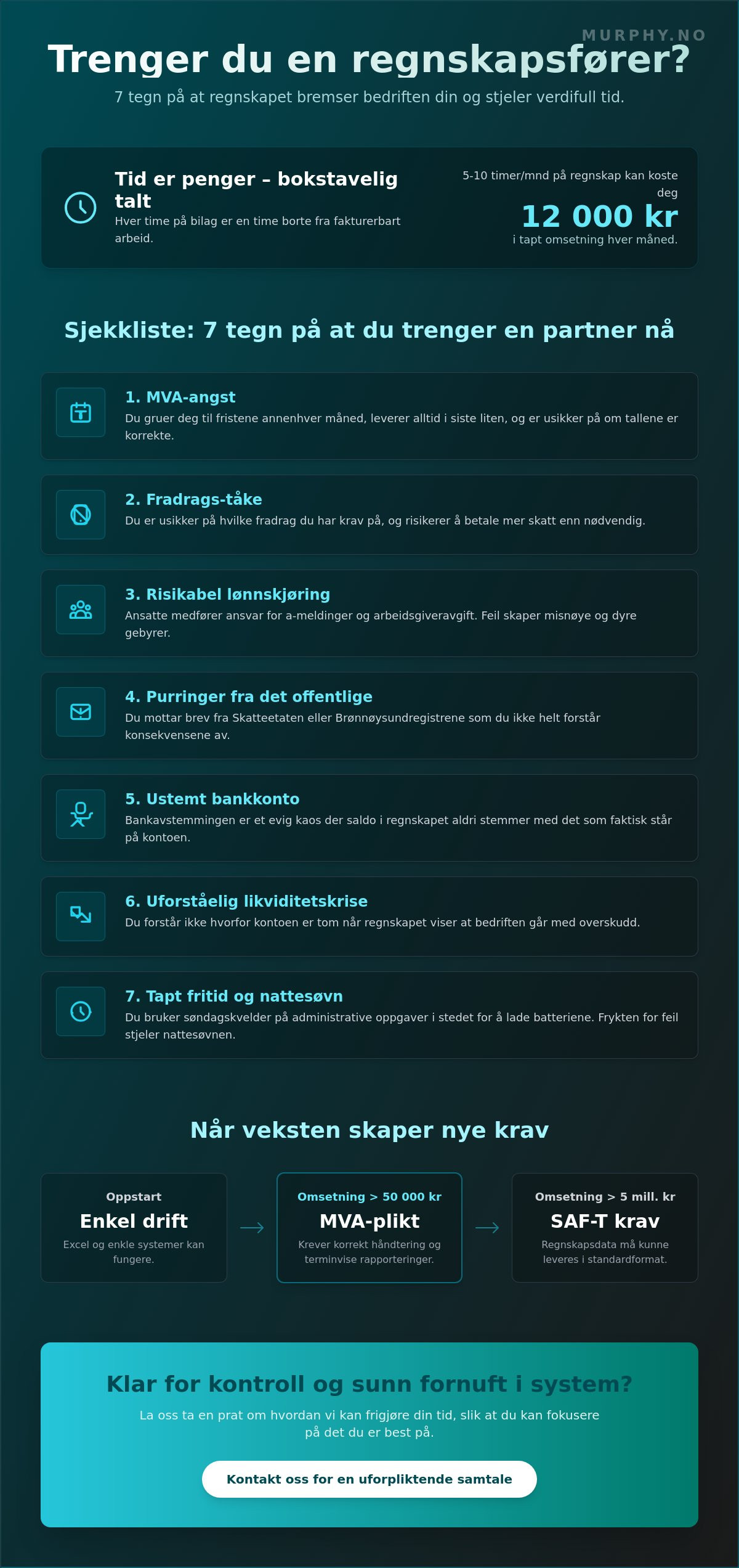 5 tydelige tegn på at bedriften din trenger regnskapsfører i 2026 (Sjekkliste)